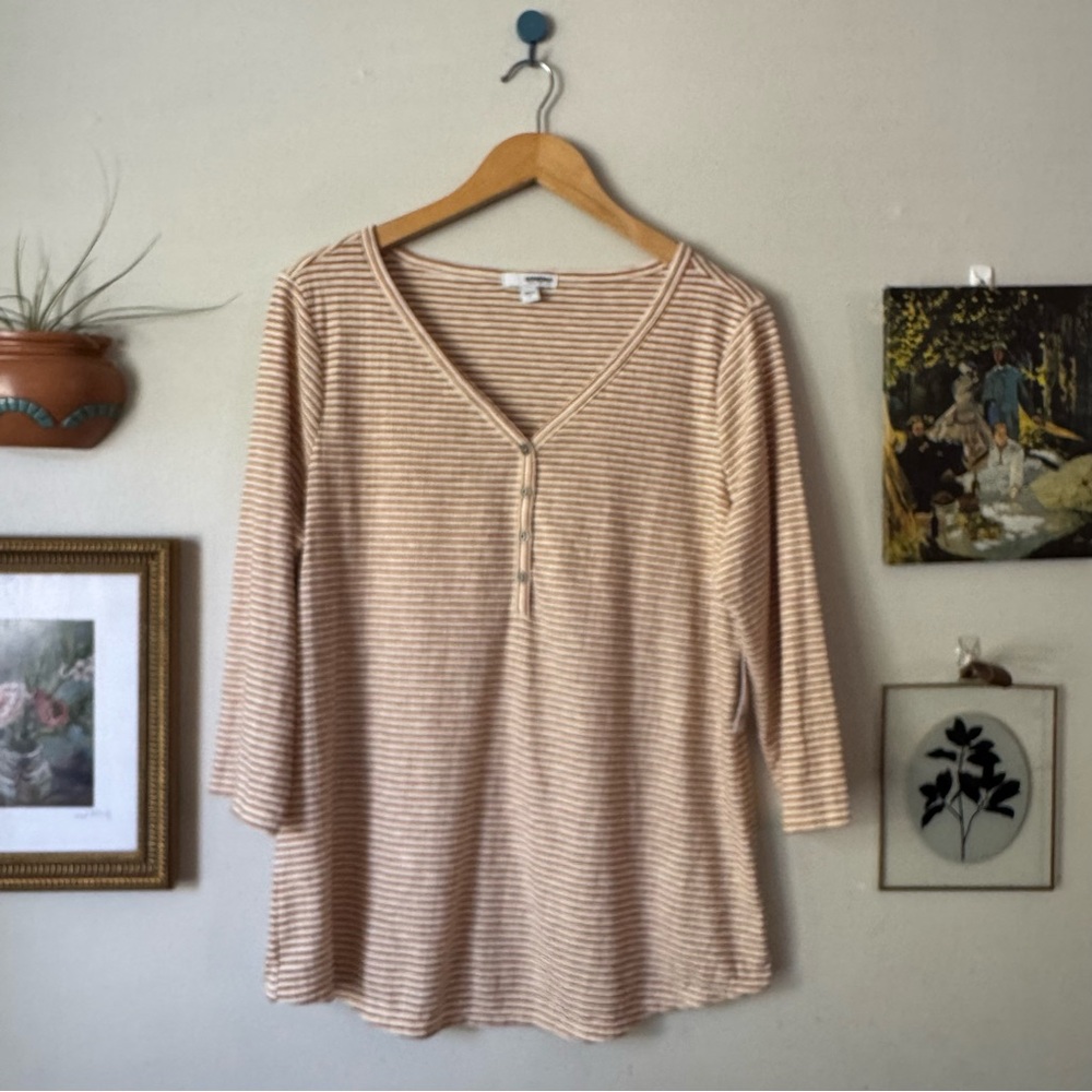 Sonoma Striped Beige V-Neck Women's Top NWT